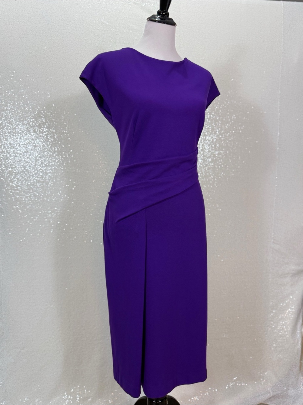 ESCADA Purple Draped Sheath Dress EU 42 Designer Cocktail Midi Dress - Picture 7 of 16